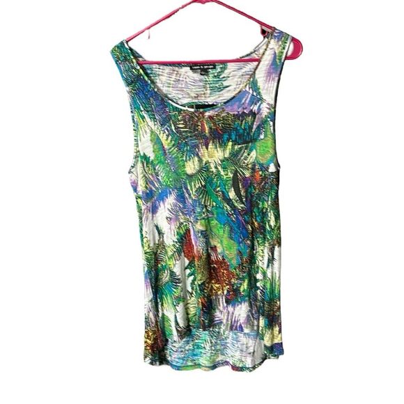 Cable & Gauge | Women’s Green Tropical Palm Print Open Back Tank Top - Picture 1 of 10
